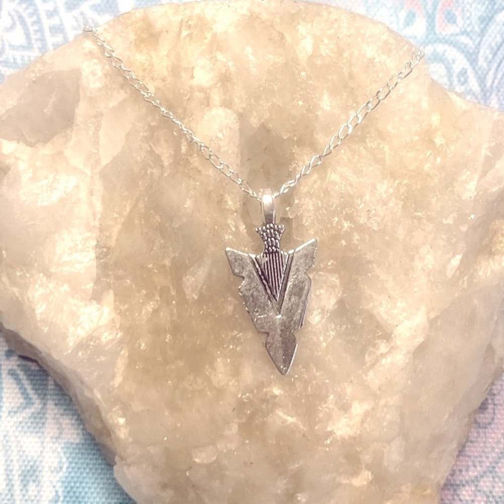 Sterling Silver Arrowhead Pendant Necklace -Southwestern Intricate Jewelry -New